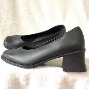Black SHOES FOR CREWS Leather Minimalist Comfort Mid Block Heel Work Pumps Sz 6